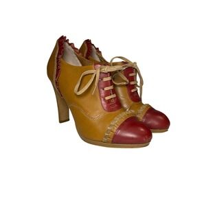 miss albright Oxford twee red and tan leather anthropologie heels size 8